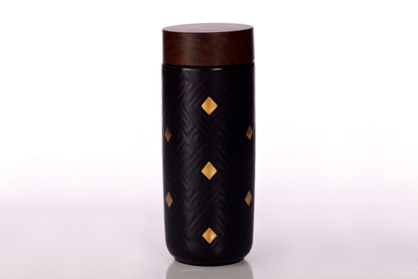 Miracle Tumbler Black with Hand Painted Golden Diamond Checks
