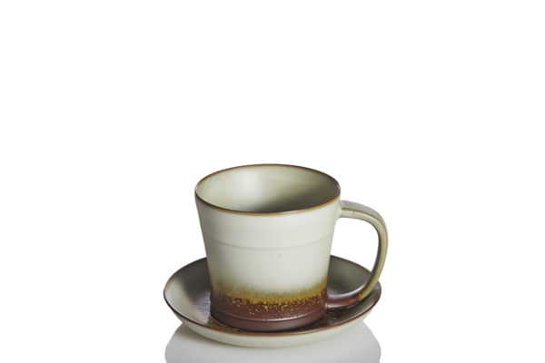 Past Time Tea Coffee Cup with Saucer Oil spot Eggshell Clay Glaze