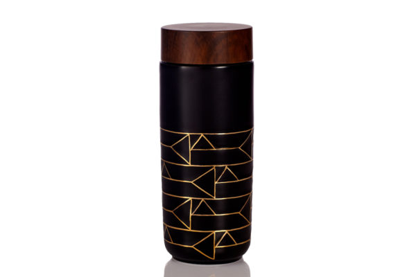 The Alchemical Signs Tumbler Black horizontal pattern Hand painted 100 liquid golden line