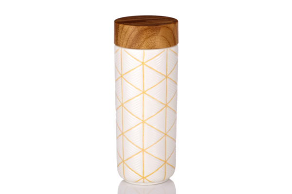 The Geometric Tumbler Hand Painted Yellow Line with White Glaze