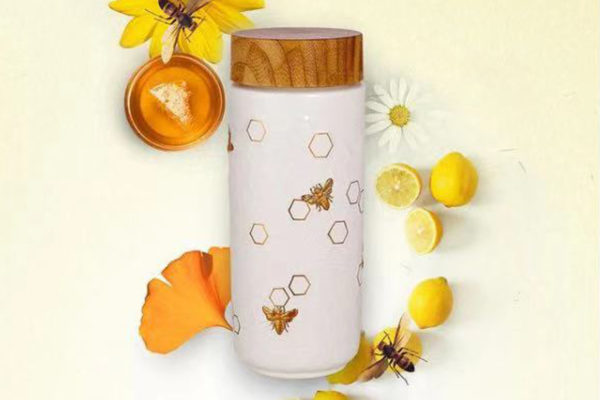 honey bee travel flask white